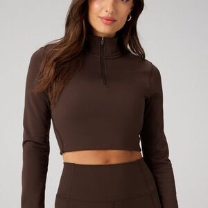NWT Fabletics Brown Long Sleeve Quarter Zip Crop Top XS